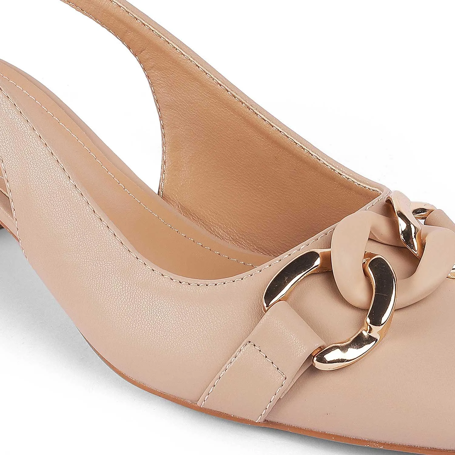 Tresmode Lovee Beige Women's Dress Block Heel Slingback Pumps