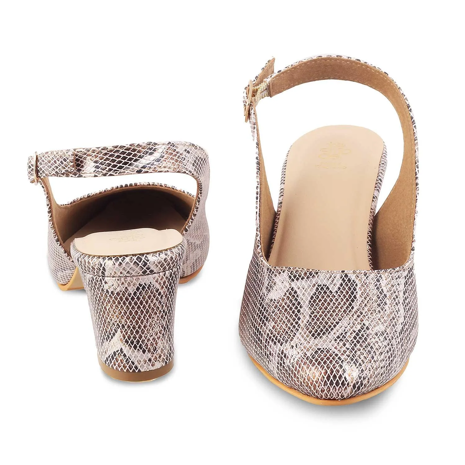 Tresmode Snump Champagne Women's Dress Slingback Block Heel Pumps