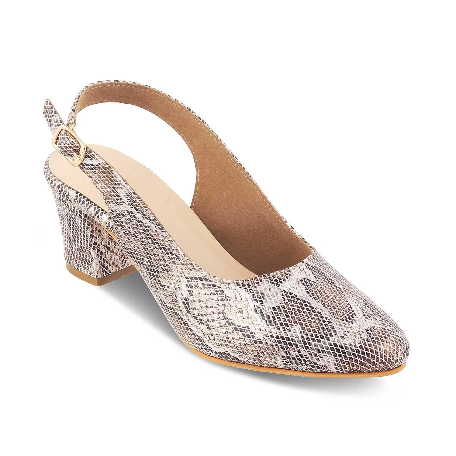 Tresmode Snump Champagne Women's Dress Slingback Block Heel Pumps