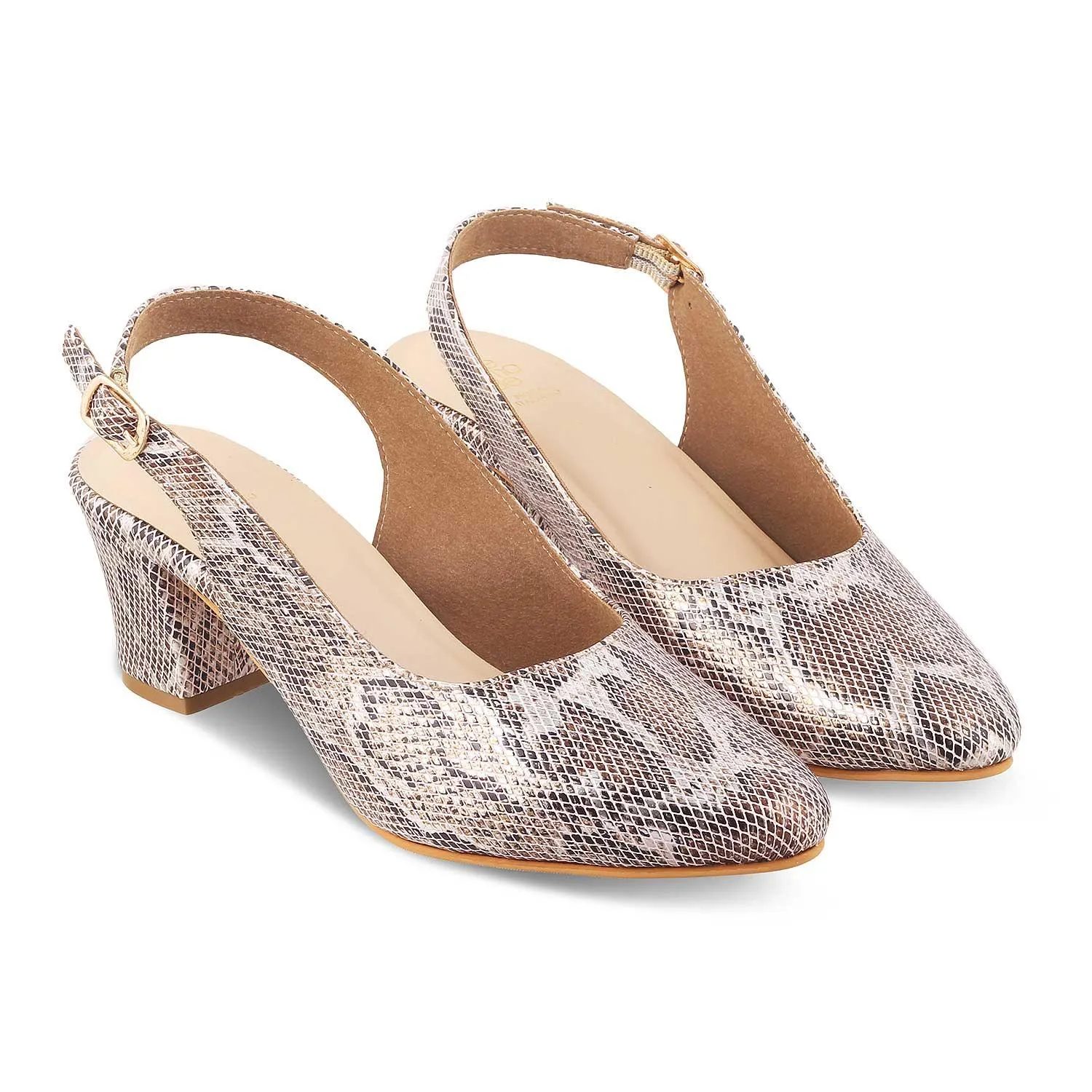 Tresmode Snump Champagne Women's Dress Slingback Block Heel Pumps