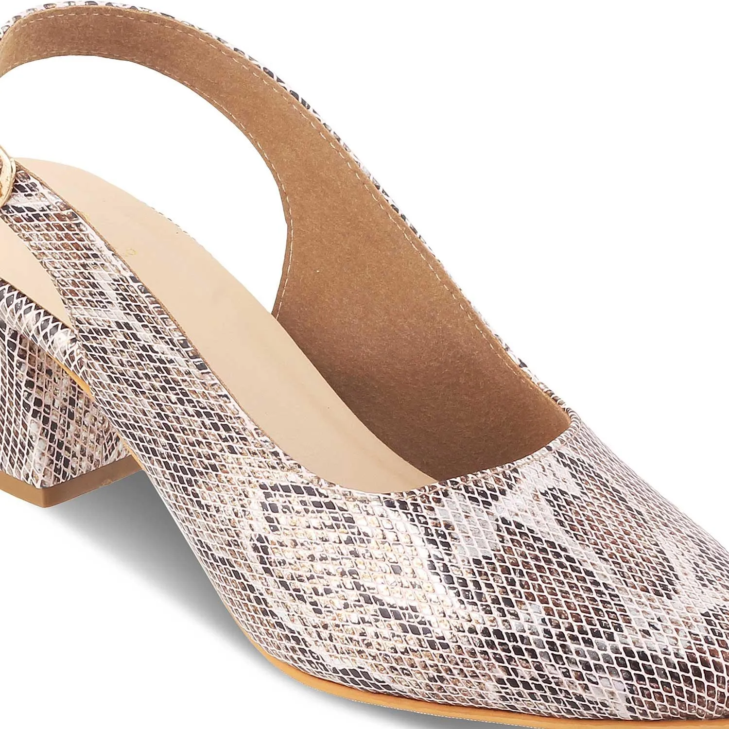 Tresmode Snump Champagne Women's Dress Slingback Block Heel Pumps