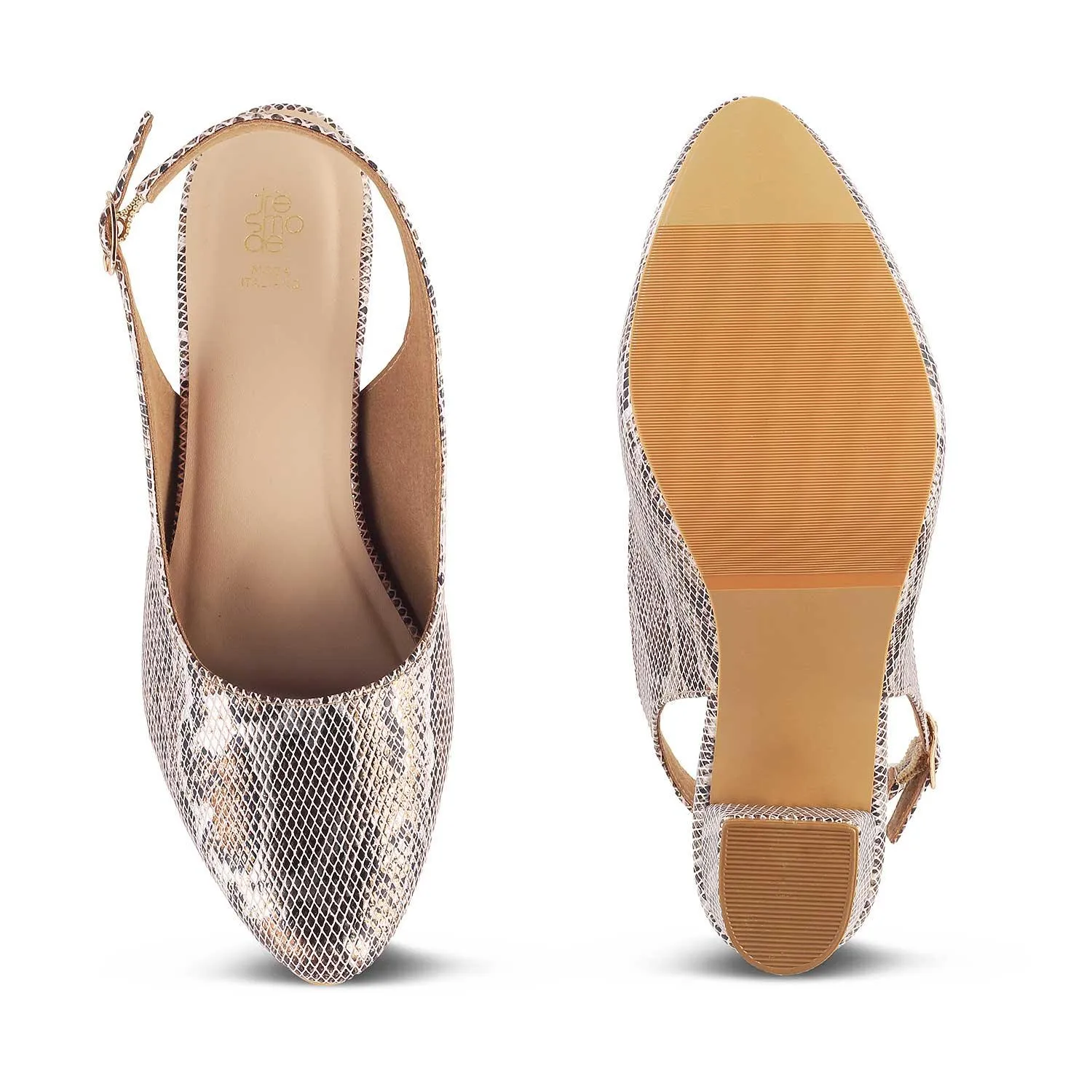 Tresmode Snump Champagne Women's Dress Slingback Block Heel Pumps