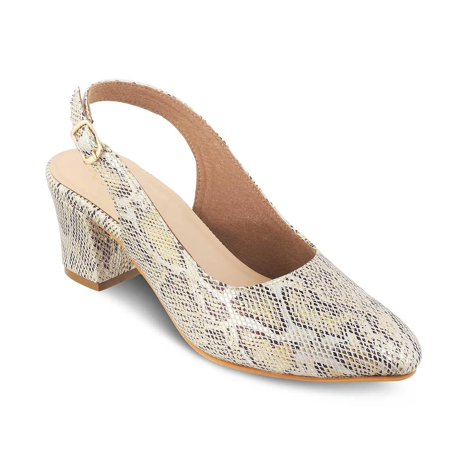 Tresmode Snump Gold Women's Dress Slingback Block Heel Pumps