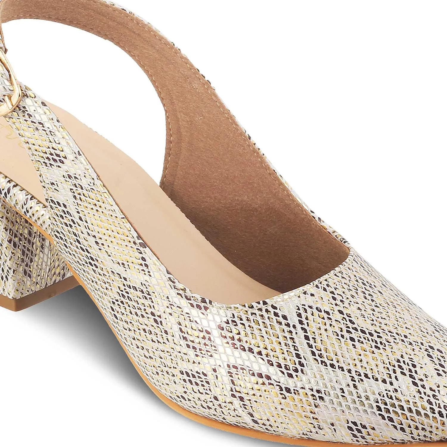 Tresmode Snump Gold Women's Dress Slingback Block Heel Pumps