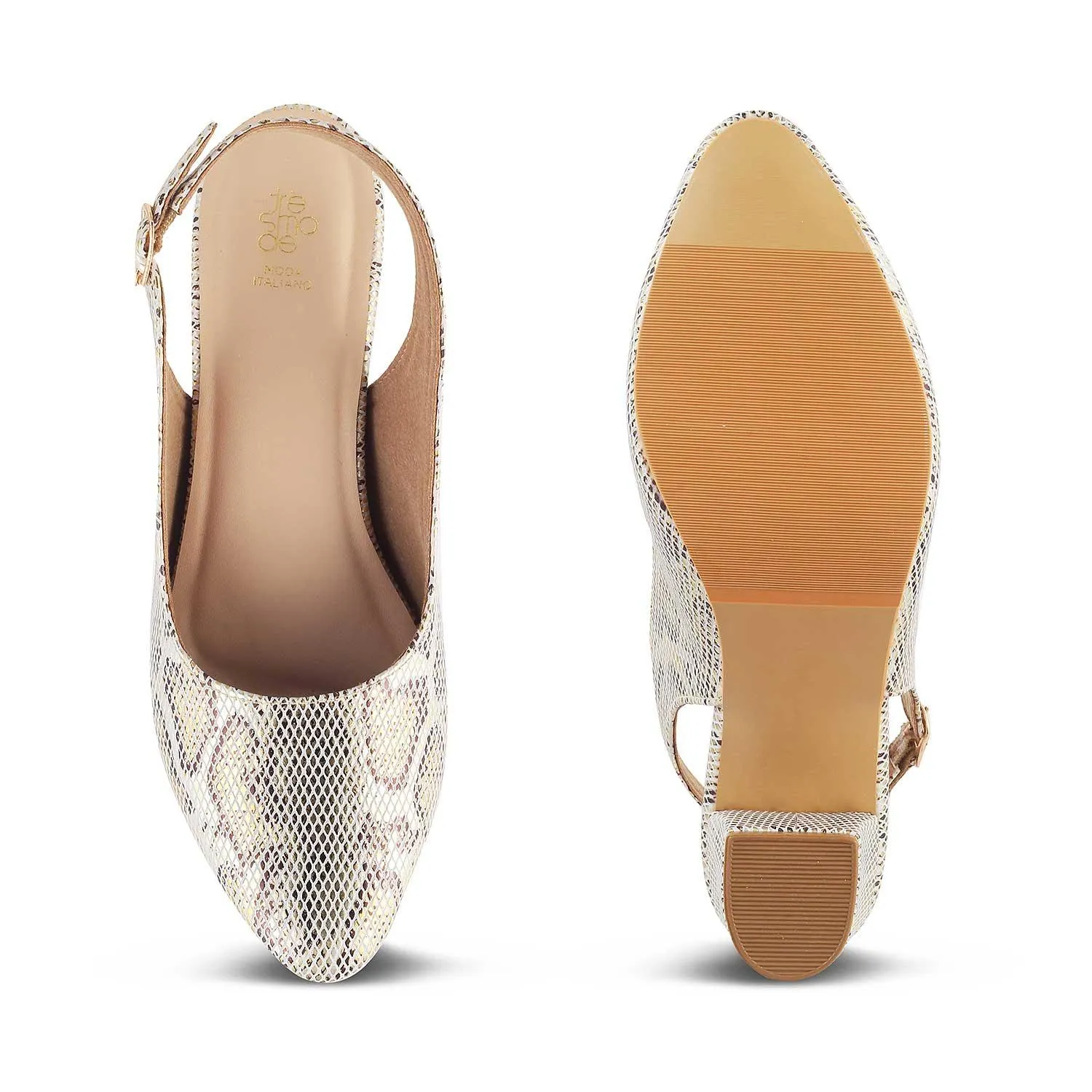 Tresmode Snump Gold Women's Dress Slingback Block Heel Pumps