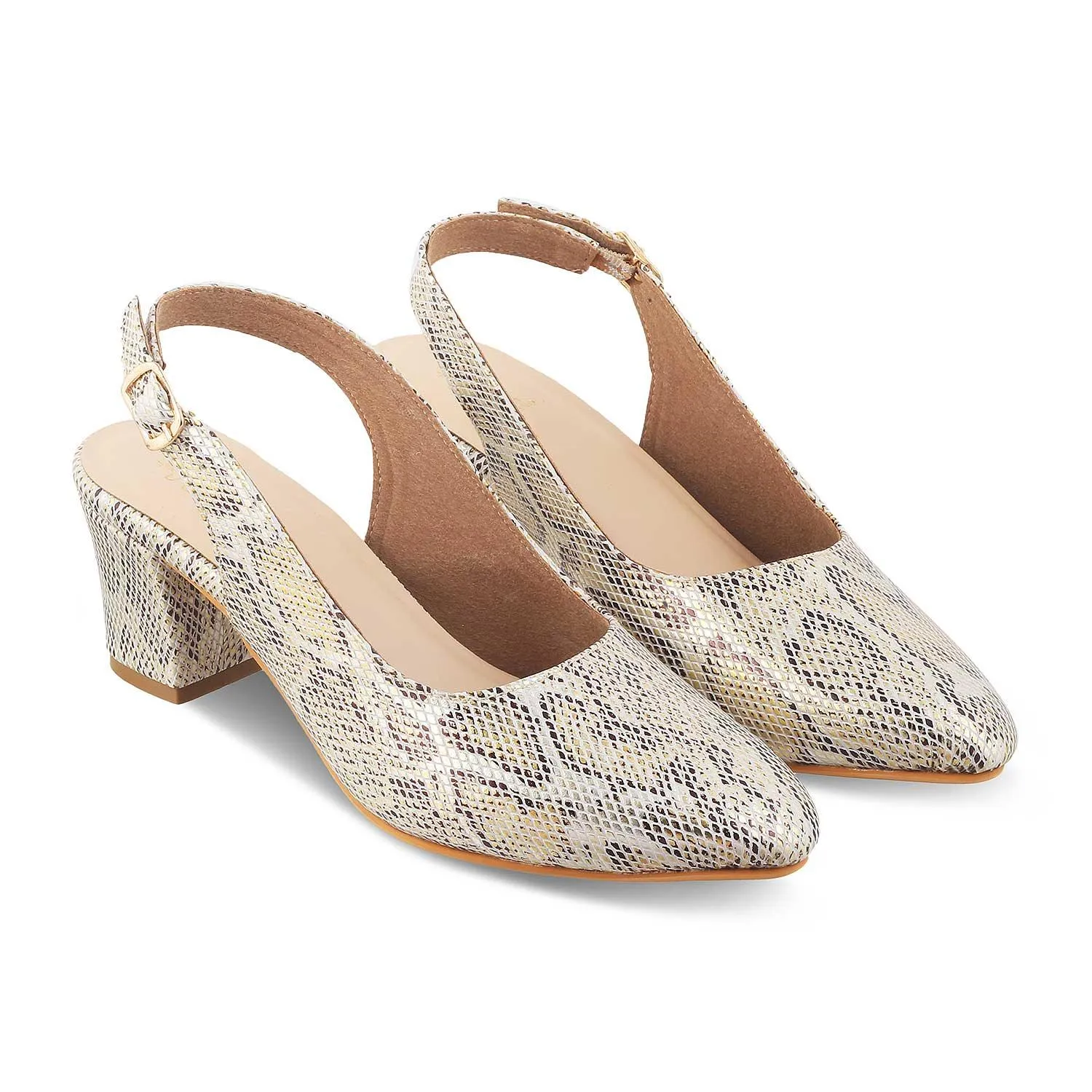 Tresmode Snump Gold Women's Dress Slingback Block Heel Pumps