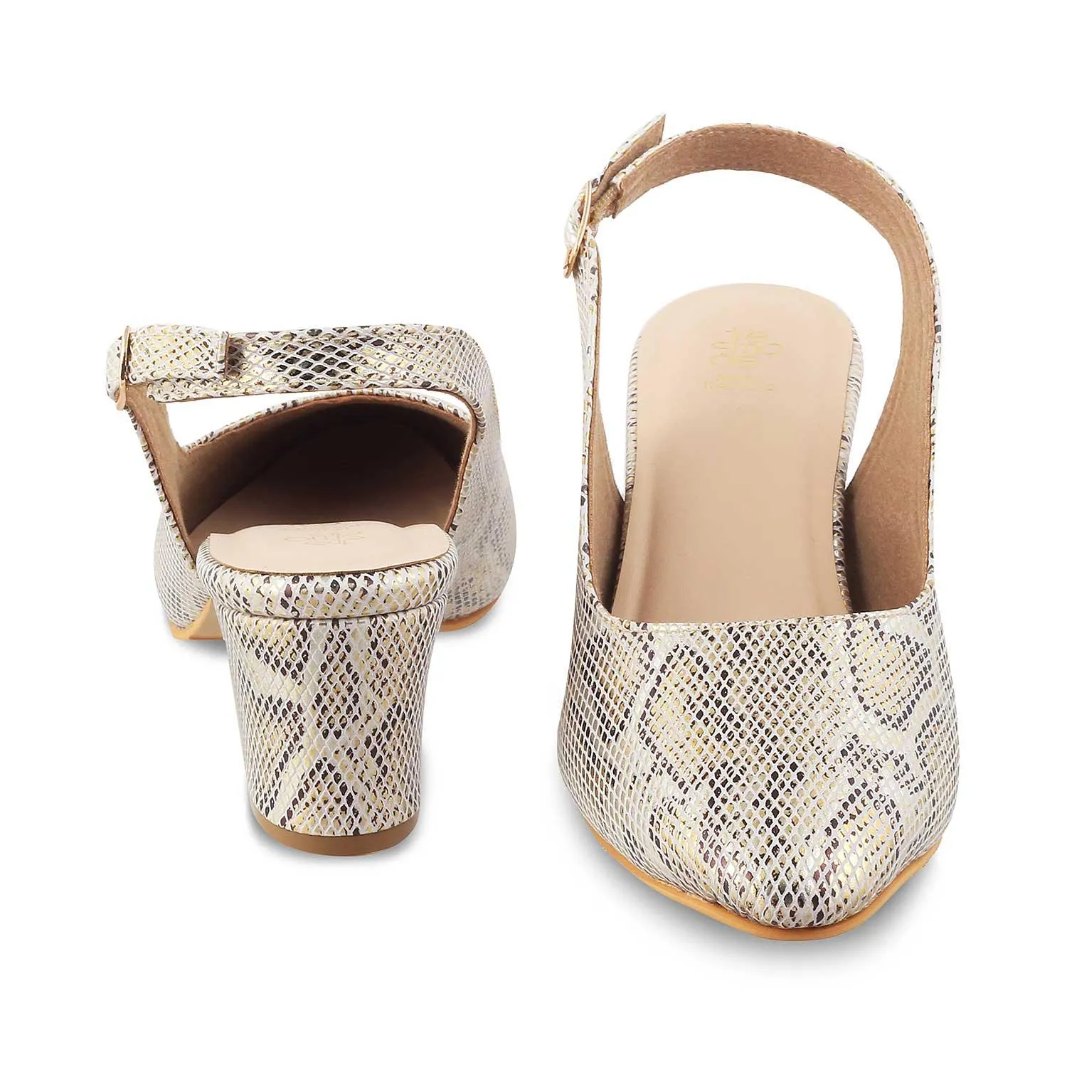 Tresmode Snump Gold Women's Dress Slingback Block Heel Pumps