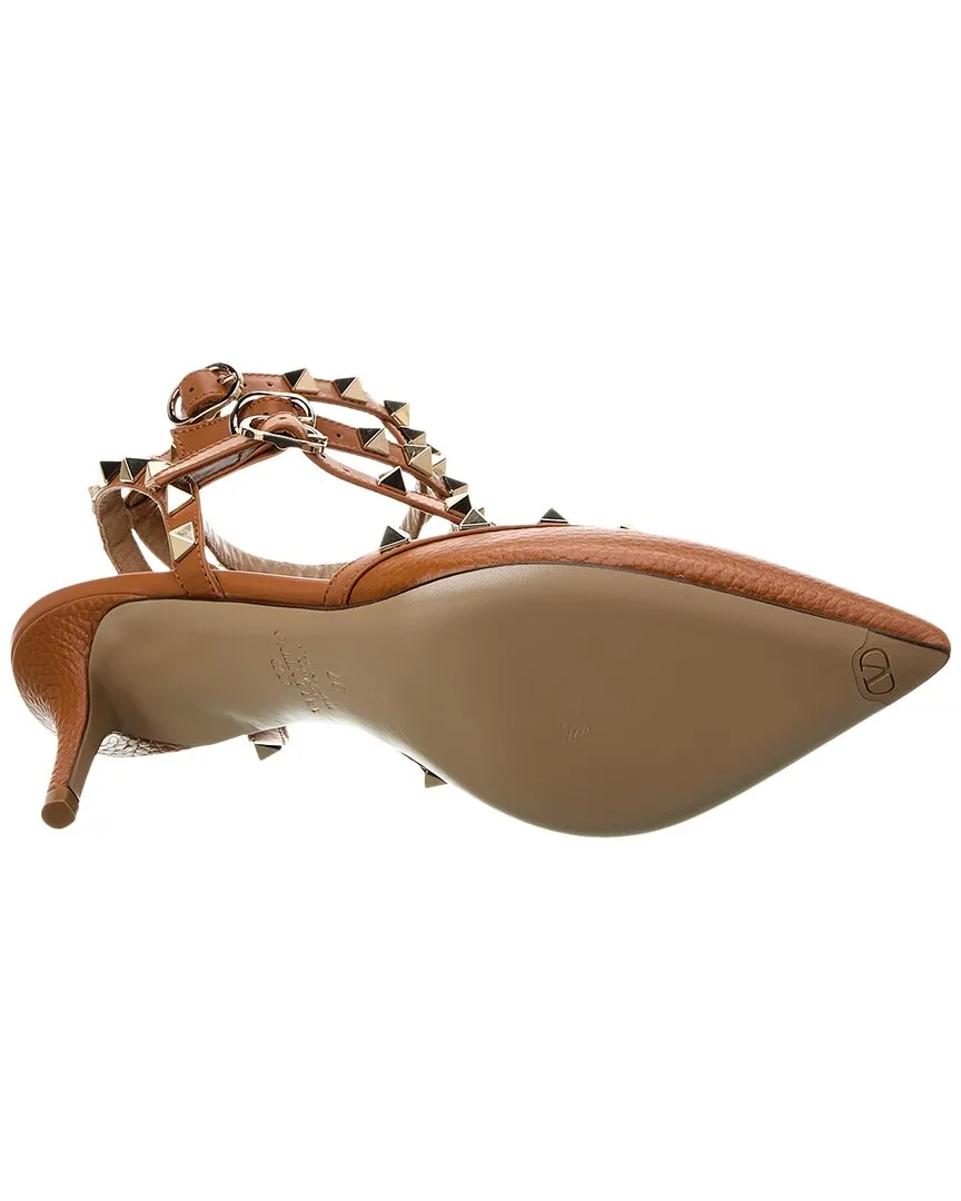 Valentino Rockstud Caged 65 Grainy Leather Ankle Strap Pump