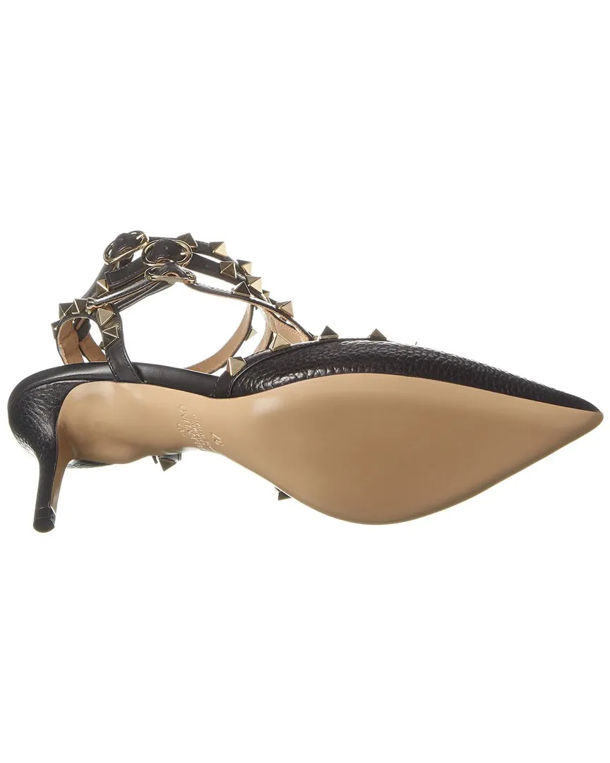 Valentino Rockstud Caged 65 Grainy Leather Ankle Strap Pump