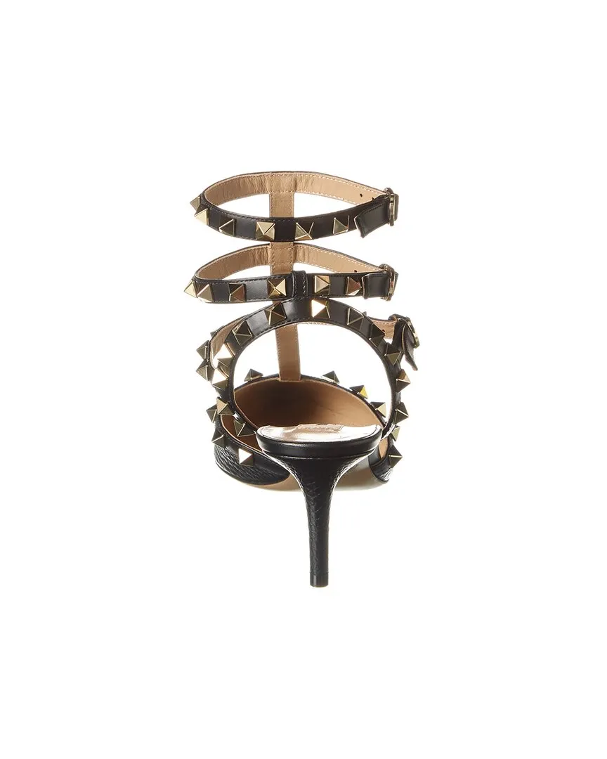 Valentino Rockstud Caged 65 Grainy Leather Ankle Strap Pump