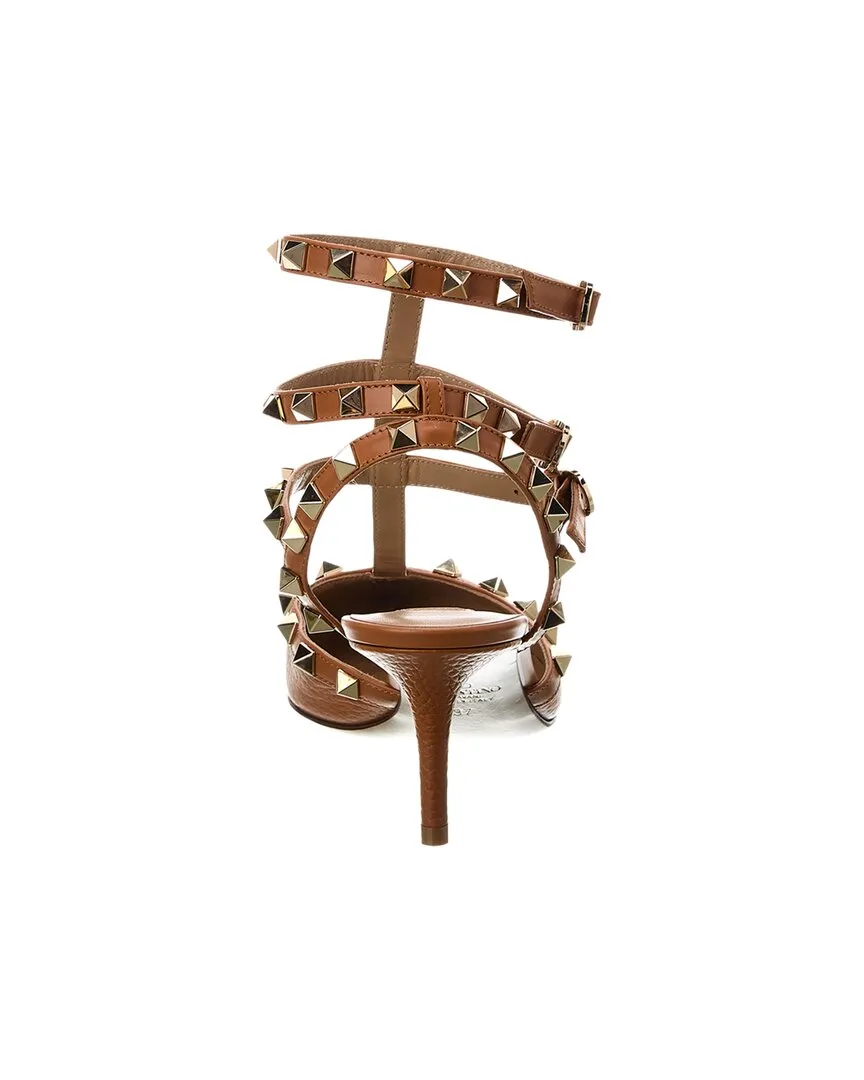 Valentino Rockstud Caged 65 Grainy Leather Ankle Strap Pump