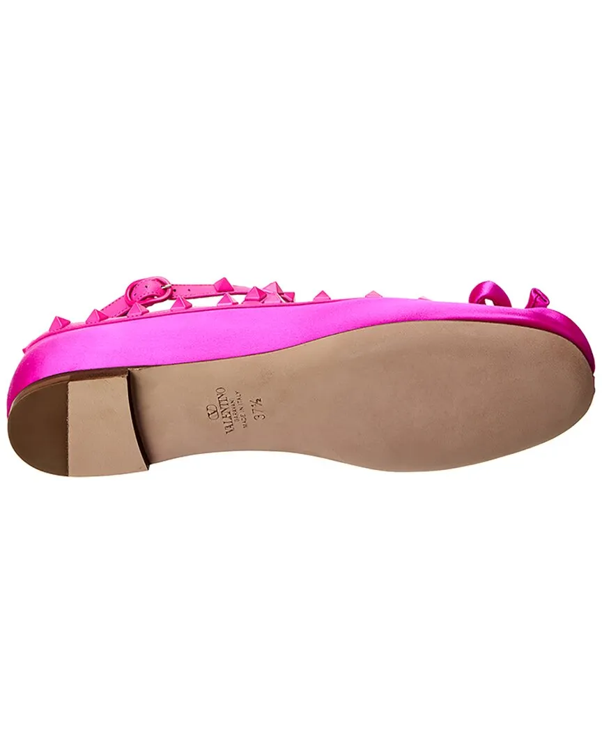 Valentino Rockstud Satin & Leather Flat