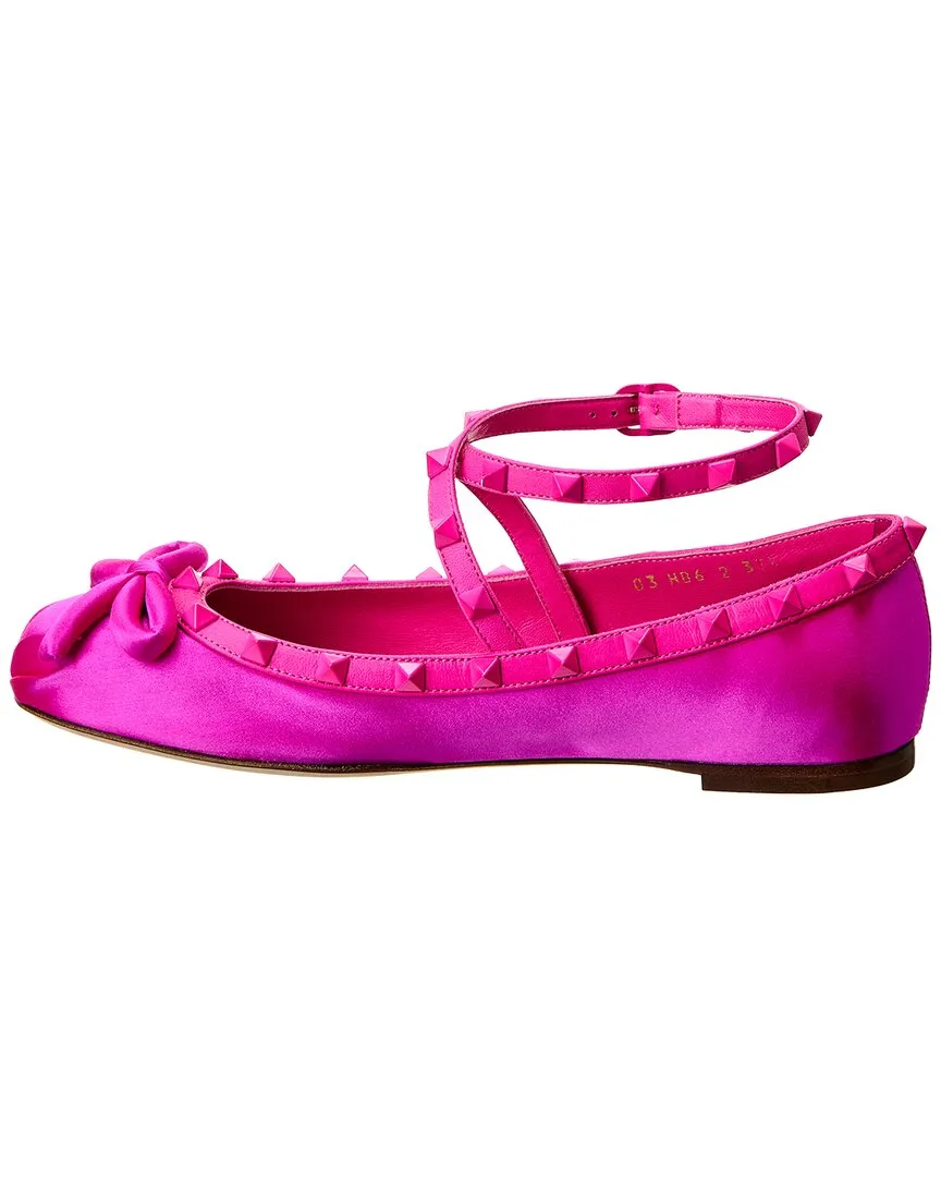 Valentino Rockstud Satin & Leather Flat