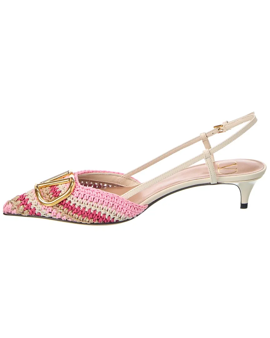 Valentino VLogo 40 Woven & Leather Slingback Pump