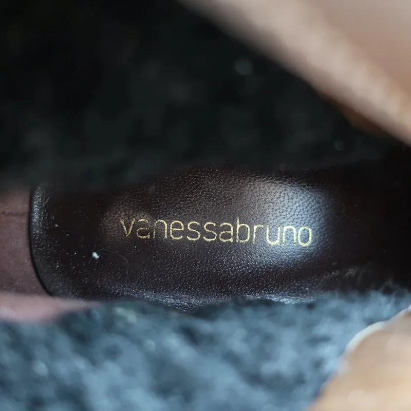 Vanessa Bruno Faux Fur Trim Boots Brown Leather & Black Suede Size 41