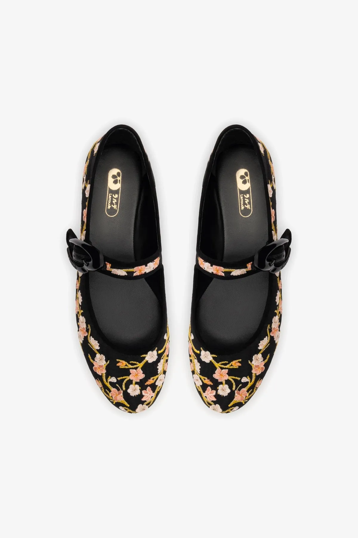 Verona Ballet Flat In Black Sakura Printed Fabric
