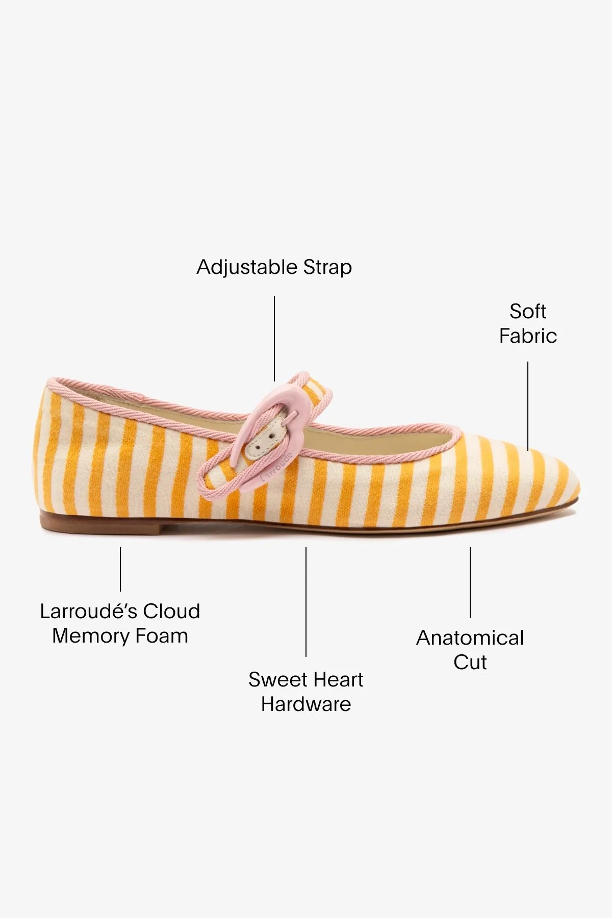 Verona Ballet Flat In Marigold and Natural Striped Fabric and Tulip Trimming