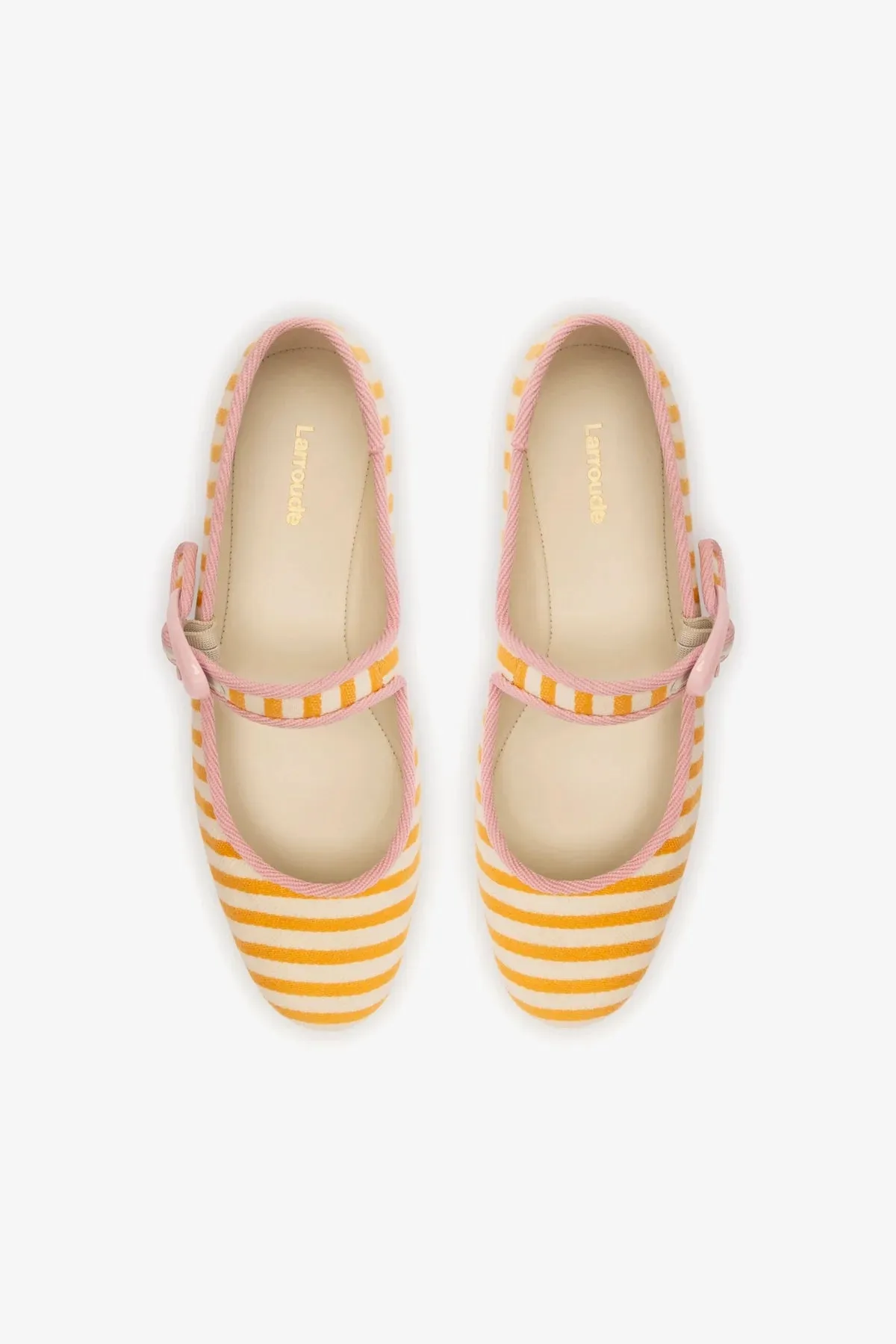 Verona Ballet Flat In Marigold and Natural Striped Fabric and Tulip Trimming