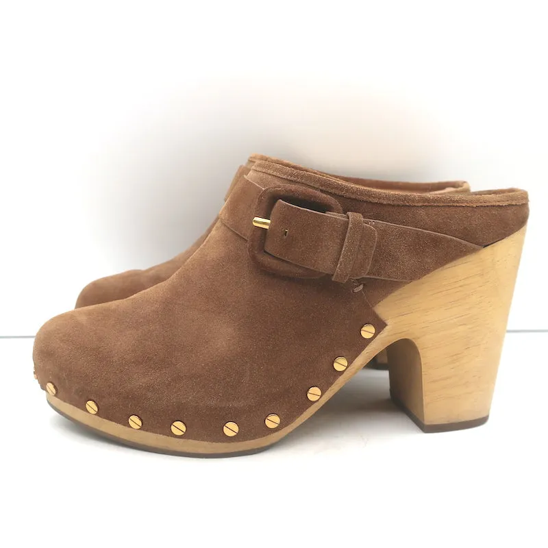 Veronica Beard Dacey Platform Clogs Brown Suede Size 10 Heeled Mules