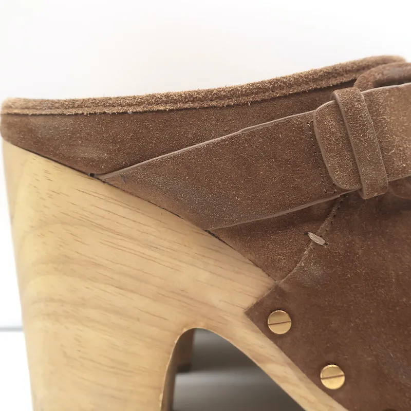 Veronica Beard Dacey Platform Clogs Brown Suede Size 10 Heeled Mules