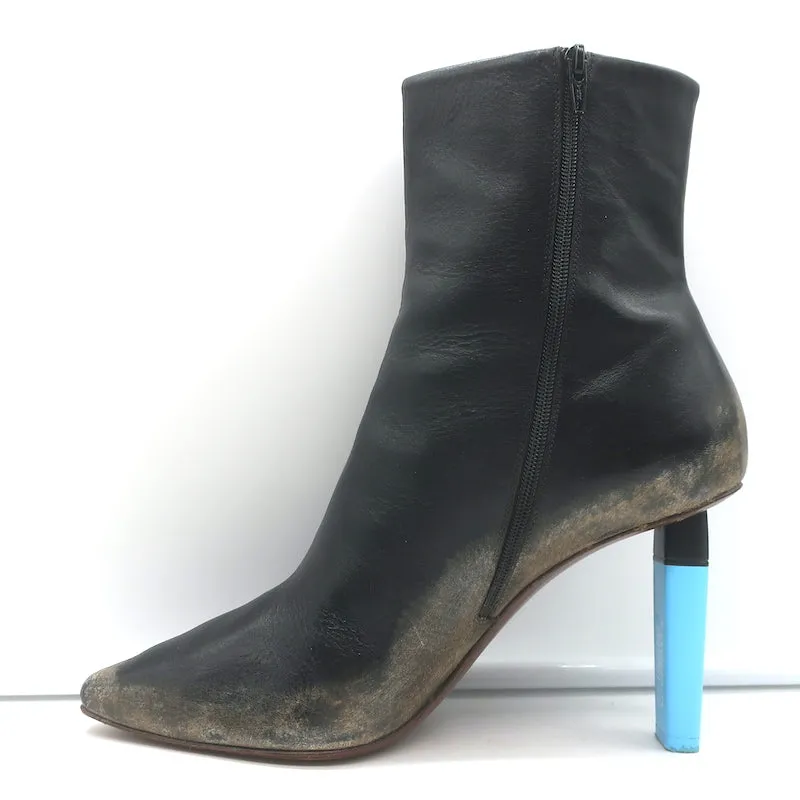 Vetements Gypsy Highlighter Heel Ankle Boots Black Distressed Leather Size 41