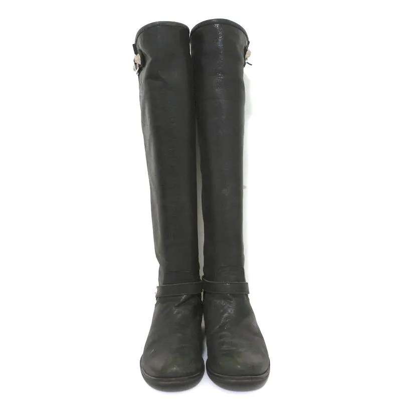 Via Roma 15 Knee High Buckle Strap Boots Charcoal Leather Size 37