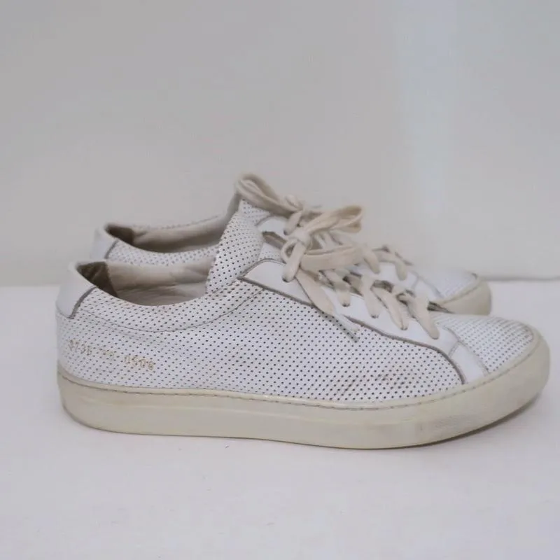 Woman by Common Projects Achilles Low Sneakers White Perforated Leather Size 38
