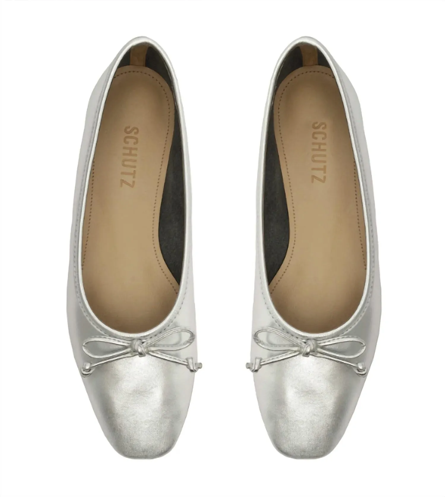 Women's Metallic Leather Ballet Flat Shoe In Silver