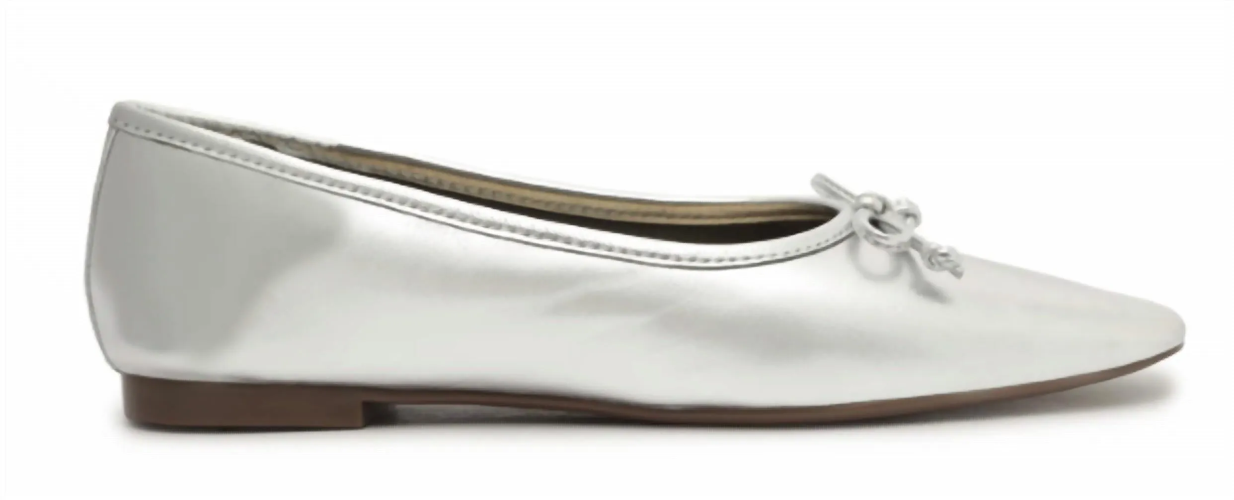 Women's Metallic Leather Ballet Flat Shoe In Silver
