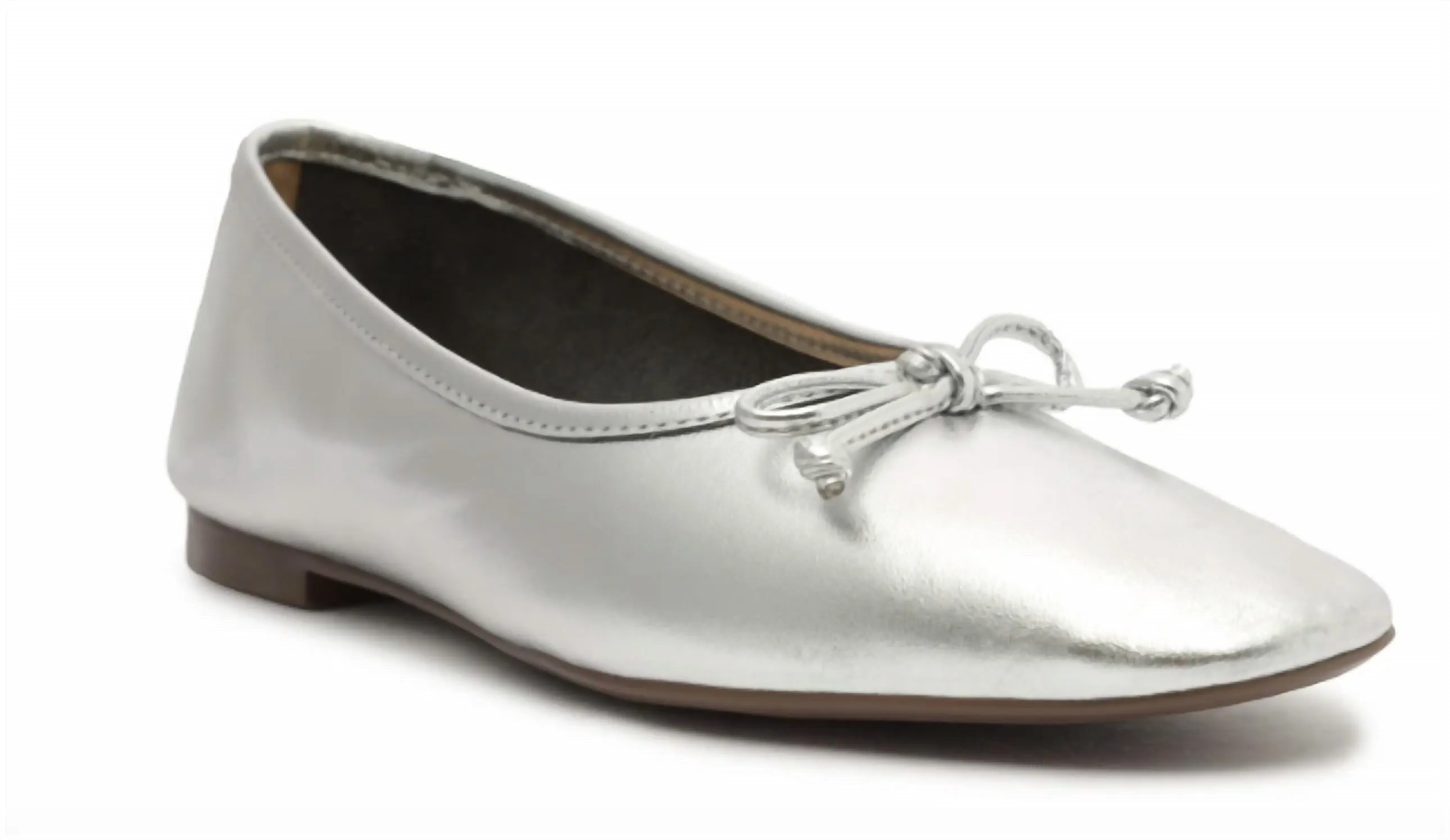 Women's Metallic Leather Ballet Flat Shoe In Silver