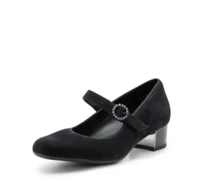 Women's Rhinestone Buckle Mary Jane Pumps In Black Suede