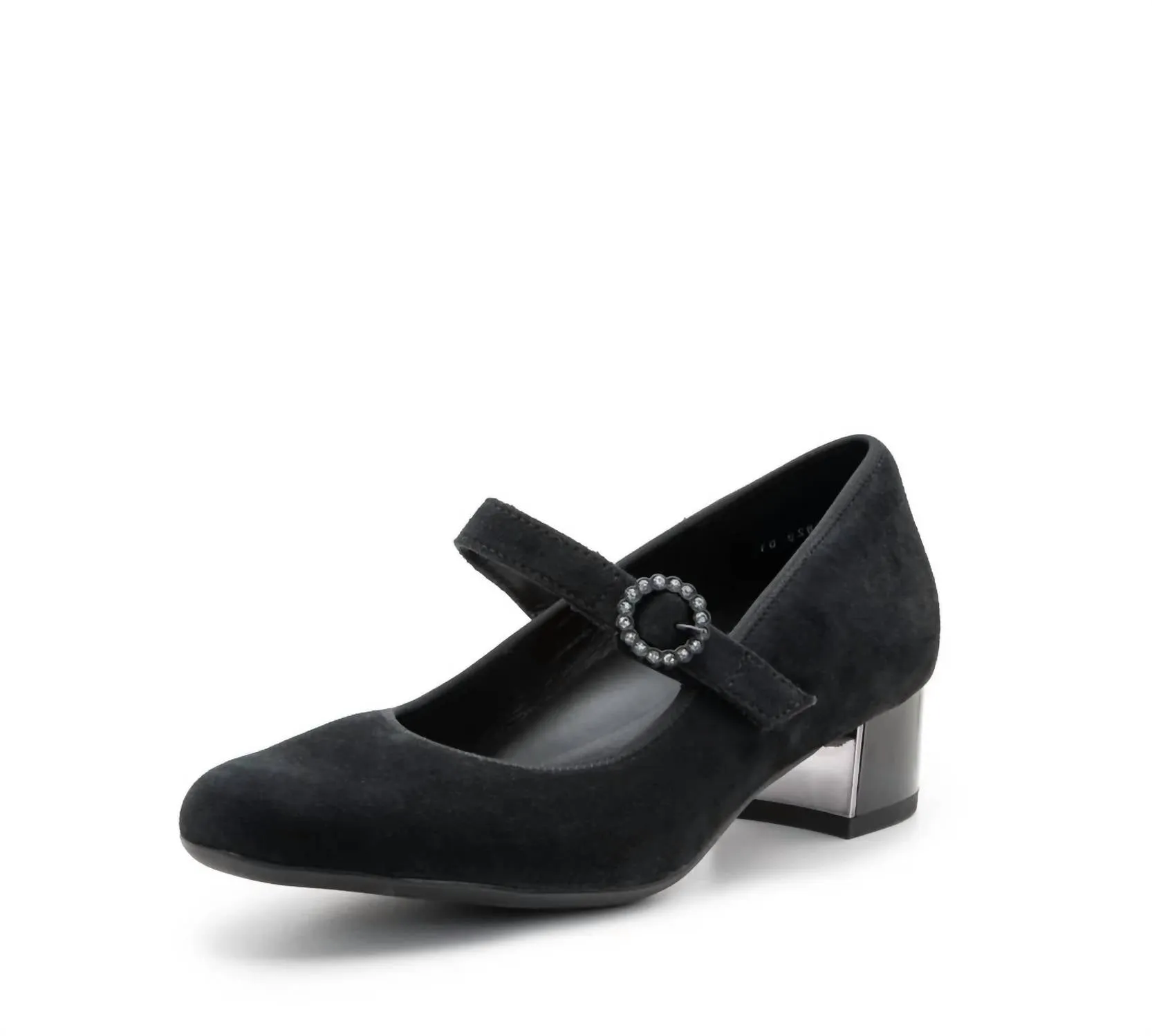 Women's Rhinestone Buckle Mary Jane Pumps In Black Suede