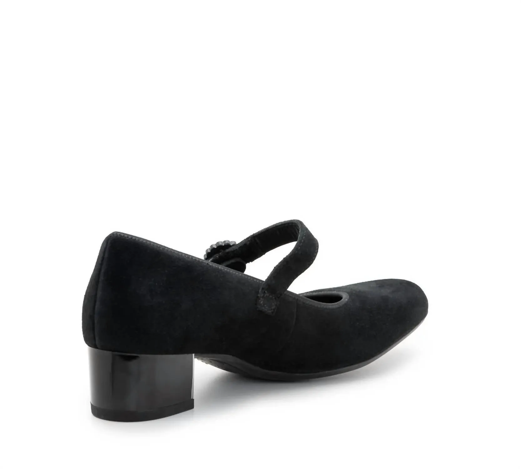 Women's Rhinestone Buckle Mary Jane Pumps In Black Suede