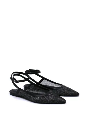 Women's Sheer Glitter Jules Flat In Black