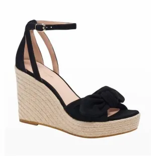Women's Tianna Bow Suede Wedge Heels In Black Suede