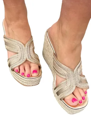 Women's Whatever We Want Metallic Wedge Sandals In Rose Gold
